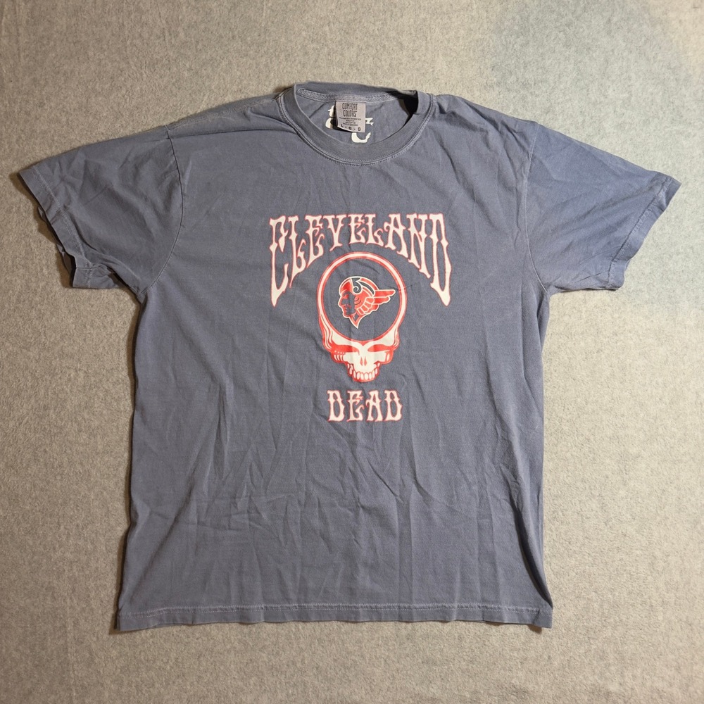 Cleveland Dead Graphic T-Shirt Blue Gray Mens Large Heavyweight Grateful Dead
